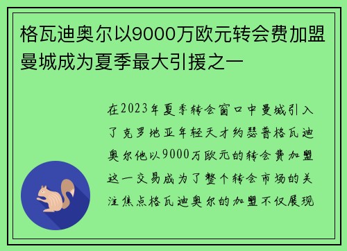 格瓦迪奥尔以9000万欧元转会费加盟曼城成为夏季最大引援之一
