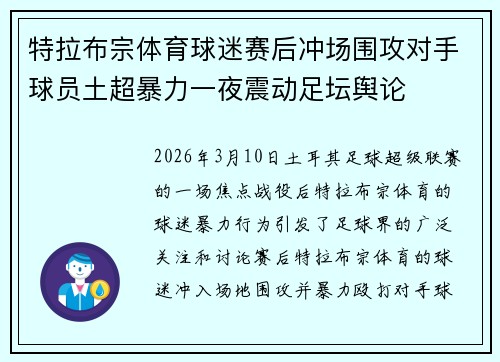 特拉布宗体育球迷赛后冲场围攻对手球员土超暴力一夜震动足坛舆论 特拉布宗体育球迷赛后冲场围攻对手球员土超暴力一夜震动足坛舆论