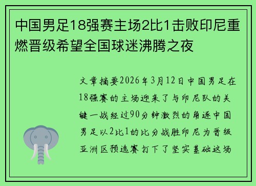 中国男足18强赛主场2比1击败印尼重燃晋级希望全国球迷沸腾之夜