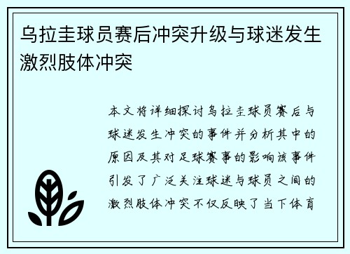 乌拉圭球员赛后冲突升级与球迷发生激烈肢体冲突